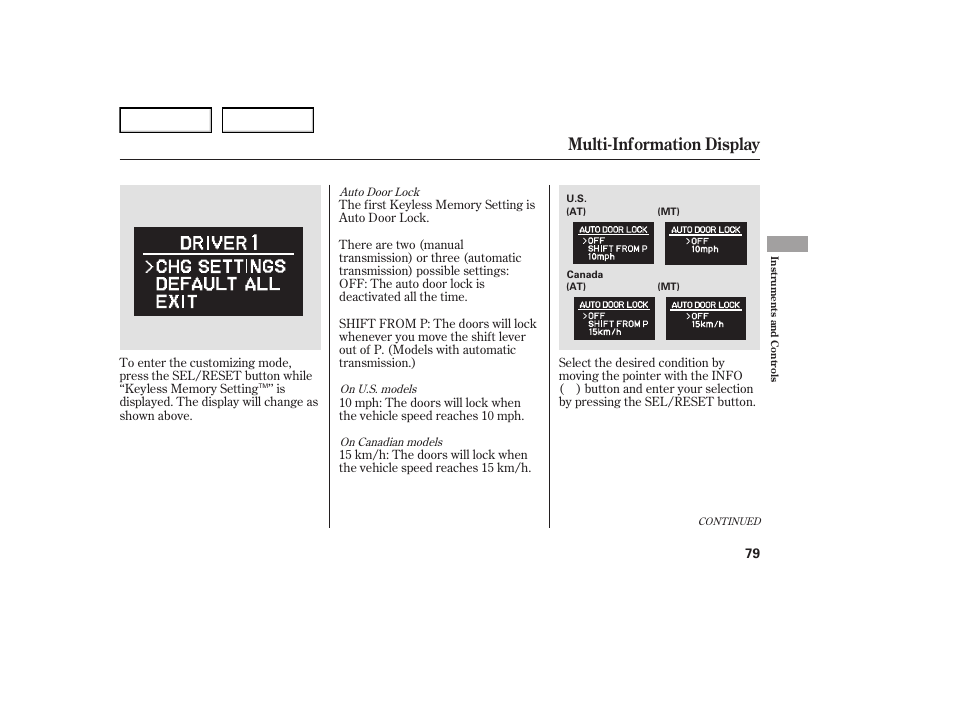 Multi-information display | Acura 2007 TL - Owner's Manual User Manual | Page 82 / 369
