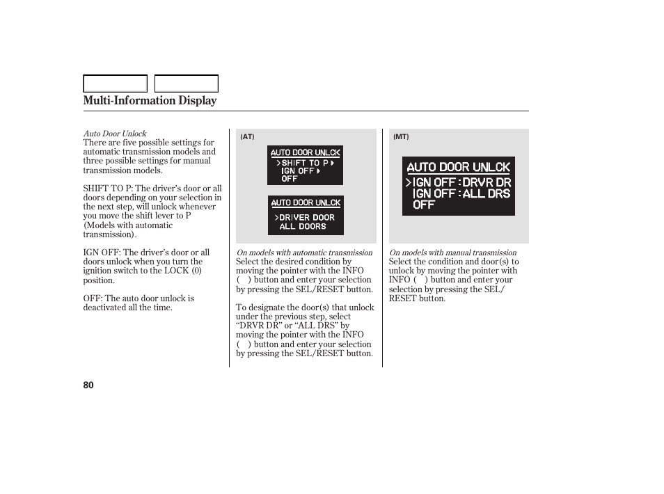 Multi-information display | Acura 2007 TL - Owner's Manual User Manual | Page 83 / 369