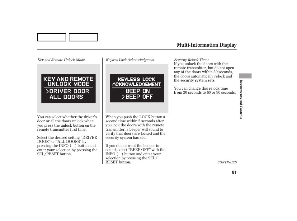Multi-information display | Acura 2007 TL - Owner's Manual User Manual | Page 84 / 369