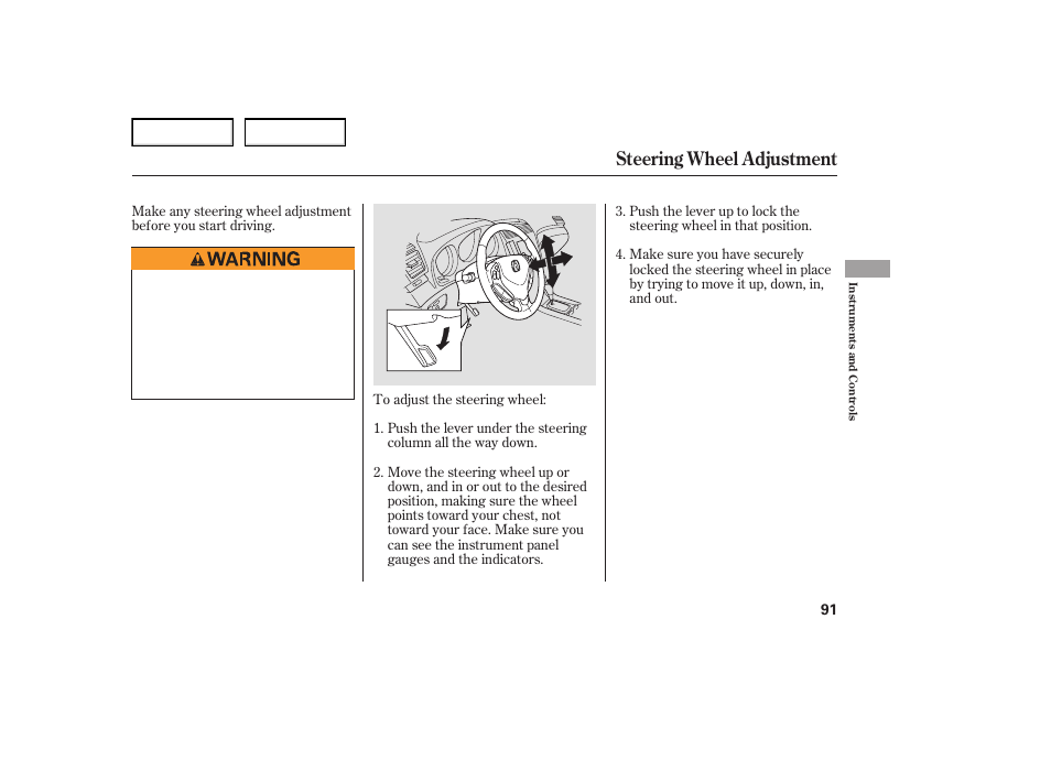 Steering wheel adjustment | Acura 2007 TL - Owner's Manual User Manual | Page 94 / 369