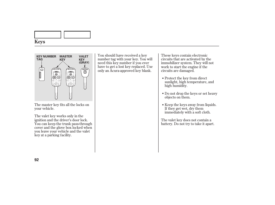 Keys | Acura 2007 TL - Owner's Manual User Manual | Page 95 / 369