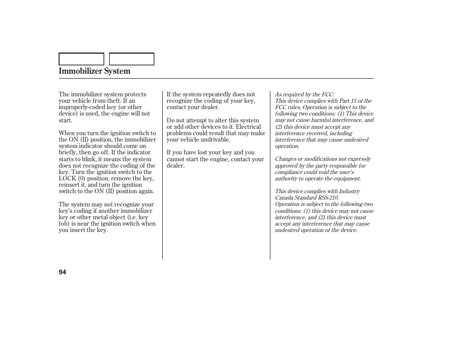 Immobilizer system | Acura 2007 TL - Owner's Manual User Manual | Page 97 / 369