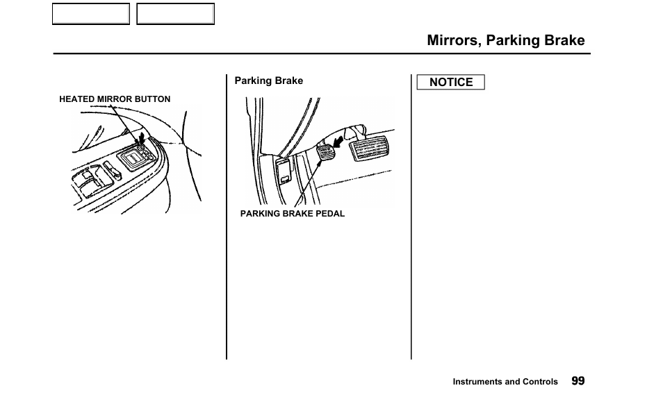 Mirrors, parking brake | Acura 2000 TL - Owner's Manual User Manual | Page 102 / 311