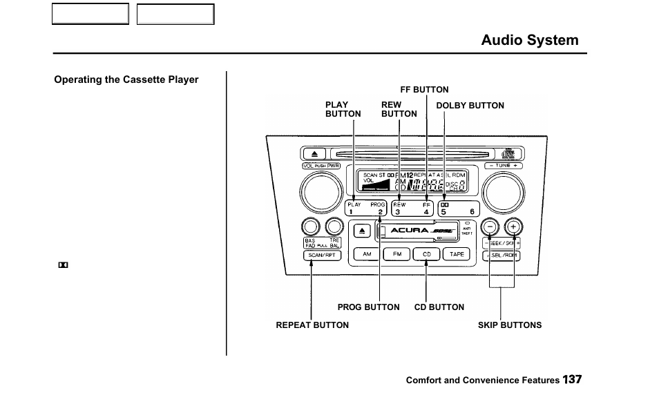 Audio system | Acura 2000 TL - Owner's Manual User Manual | Page 140 / 311