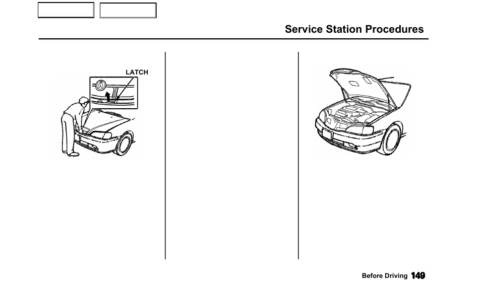 Service station procedures | Acura 2000 TL - Owner's Manual User Manual | Page 152 / 311