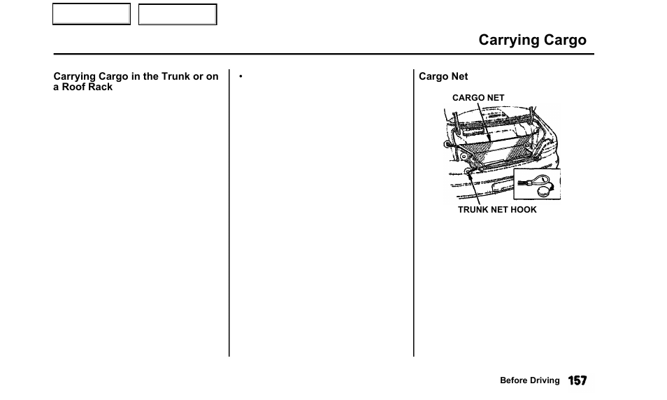 Carrying cargo | Acura 2000 TL - Owner's Manual User Manual | Page 160 / 311