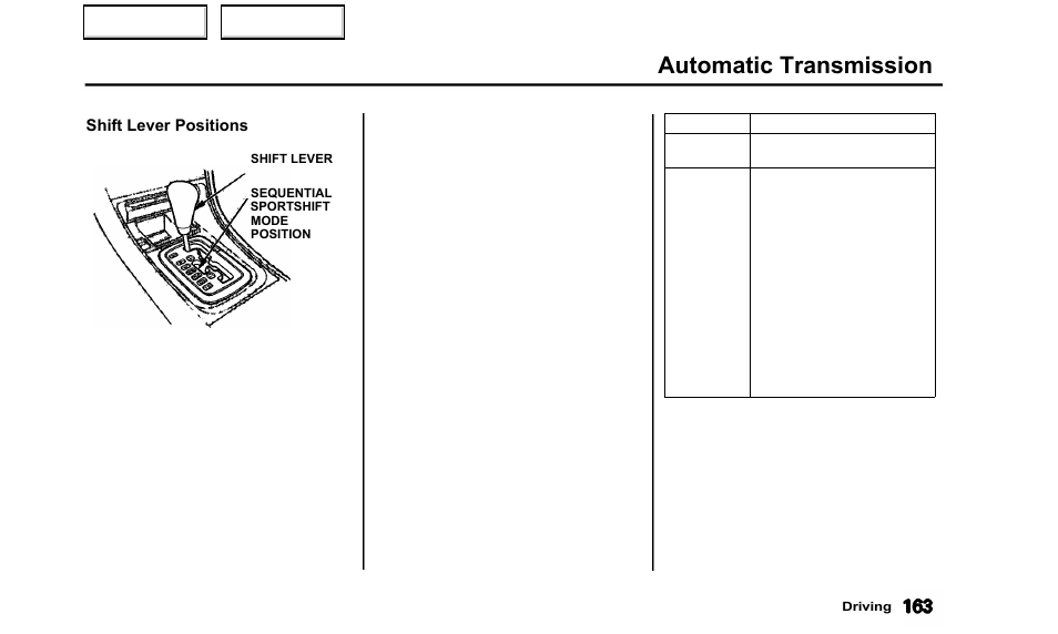 Automatic transmission | Acura 2000 TL - Owner's Manual User Manual | Page 166 / 311