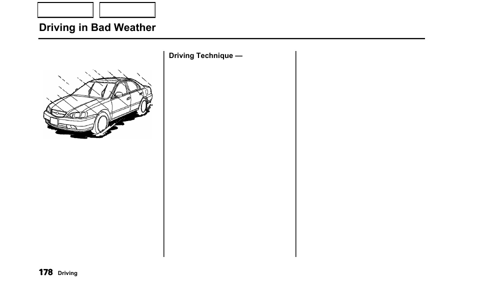 Driving in bad weather | Acura 2000 TL - Owner's Manual User Manual | Page 181 / 311