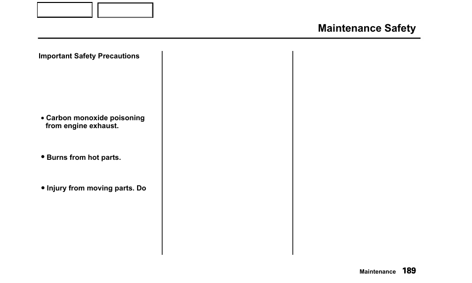 Maintenance safety | Acura 2000 TL - Owner's Manual User Manual | Page 192 / 311