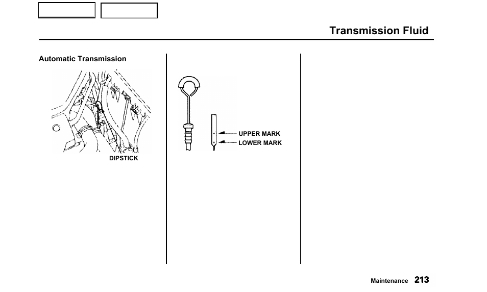 Transmission fluid | Acura 2000 TL - Owner's Manual User Manual | Page 216 / 311