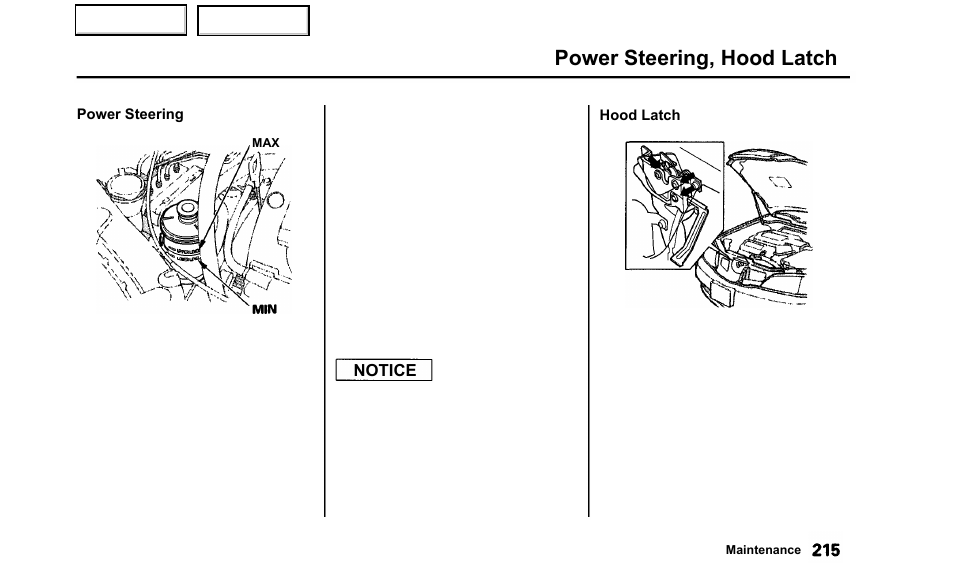 Power steering, hood latch | Acura 2000 TL - Owner's Manual User Manual | Page 218 / 311