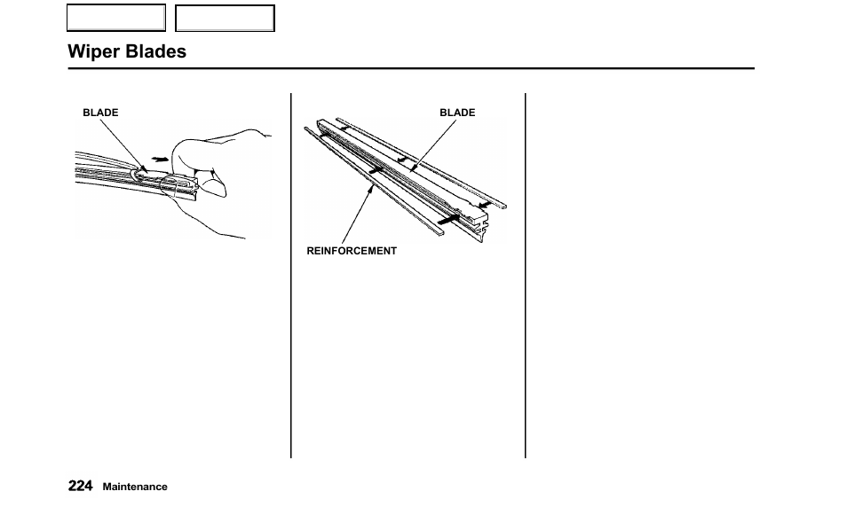 Wiper blades | Acura 2000 TL - Owner's Manual User Manual | Page 227 / 311
