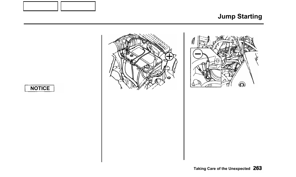 Jump starting | Acura 2000 TL - Owner's Manual User Manual | Page 266 / 311