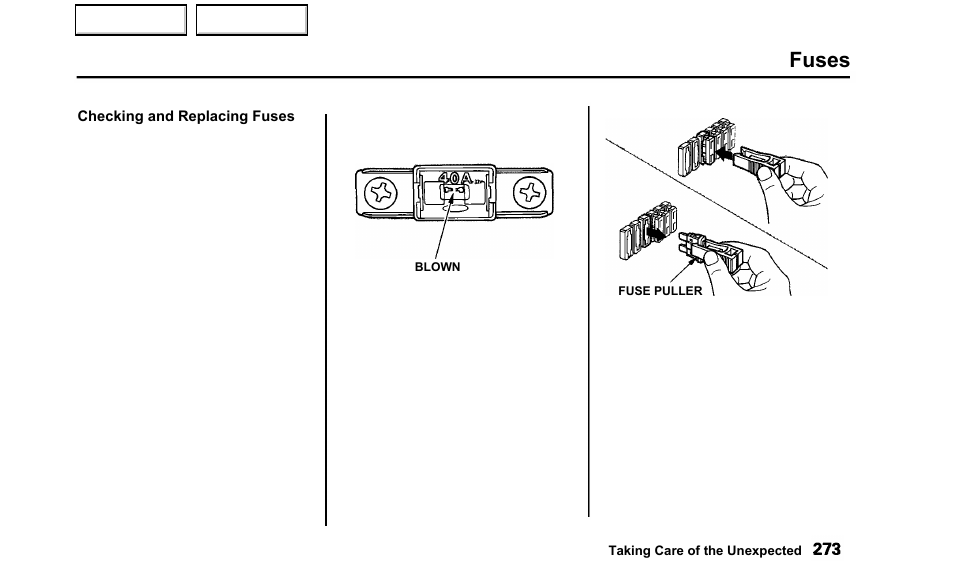 Fuses | Acura 2000 TL - Owner's Manual User Manual | Page 276 / 311