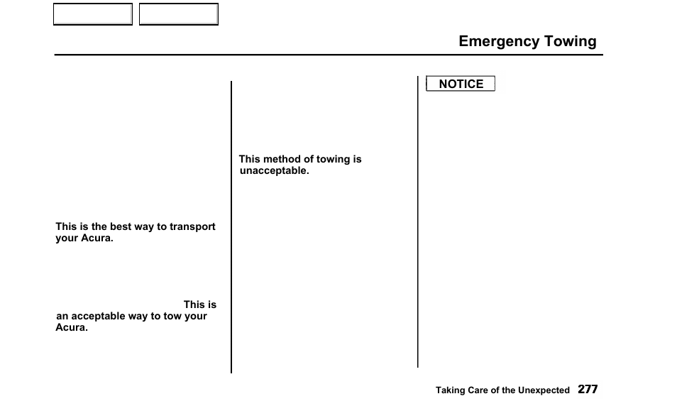 Emergency towing | Acura 2000 TL - Owner's Manual User Manual | Page 280 / 311
