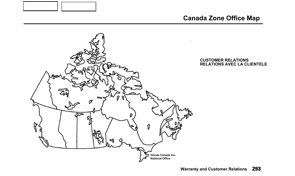 Canada zone office map | Acura 2000 TL - Owner's Manual User Manual | Page 296 / 311