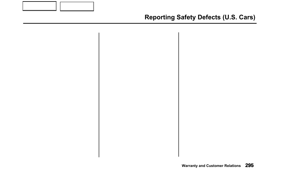 Reporting safety defects (u.s. cars) | Acura 2000 TL - Owner's Manual User Manual | Page 298 / 311