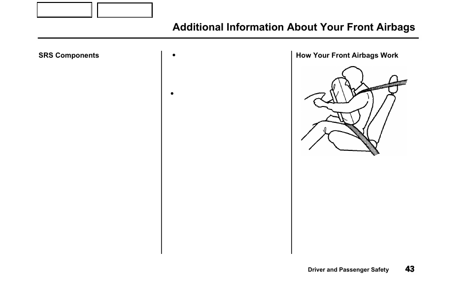 Additional information about your front airbags | Acura 2000 TL - Owner's Manual User Manual | Page 46 / 311