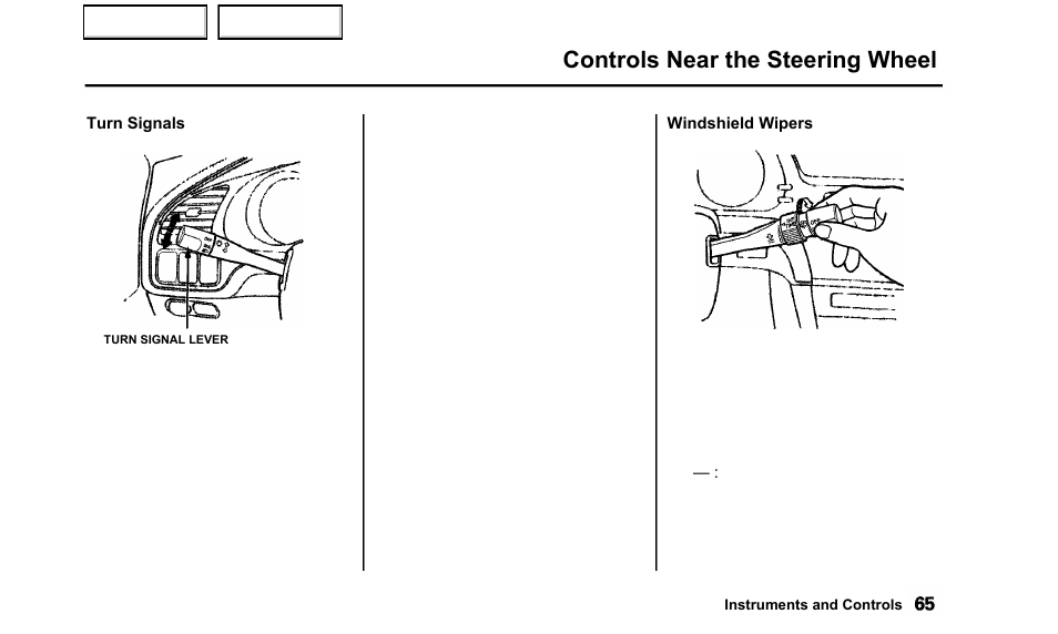 Controls near the steering wheel | Acura 2000 TL - Owner's Manual User Manual | Page 68 / 311