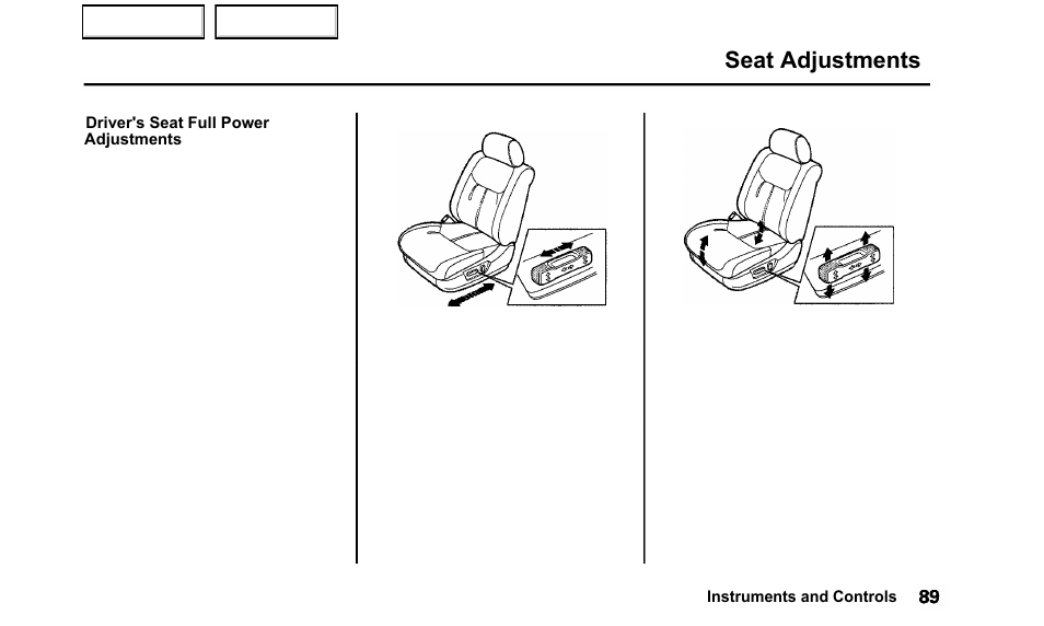Seat adjustments | Acura 2000 TL - Owner's Manual User Manual | Page 92 / 311