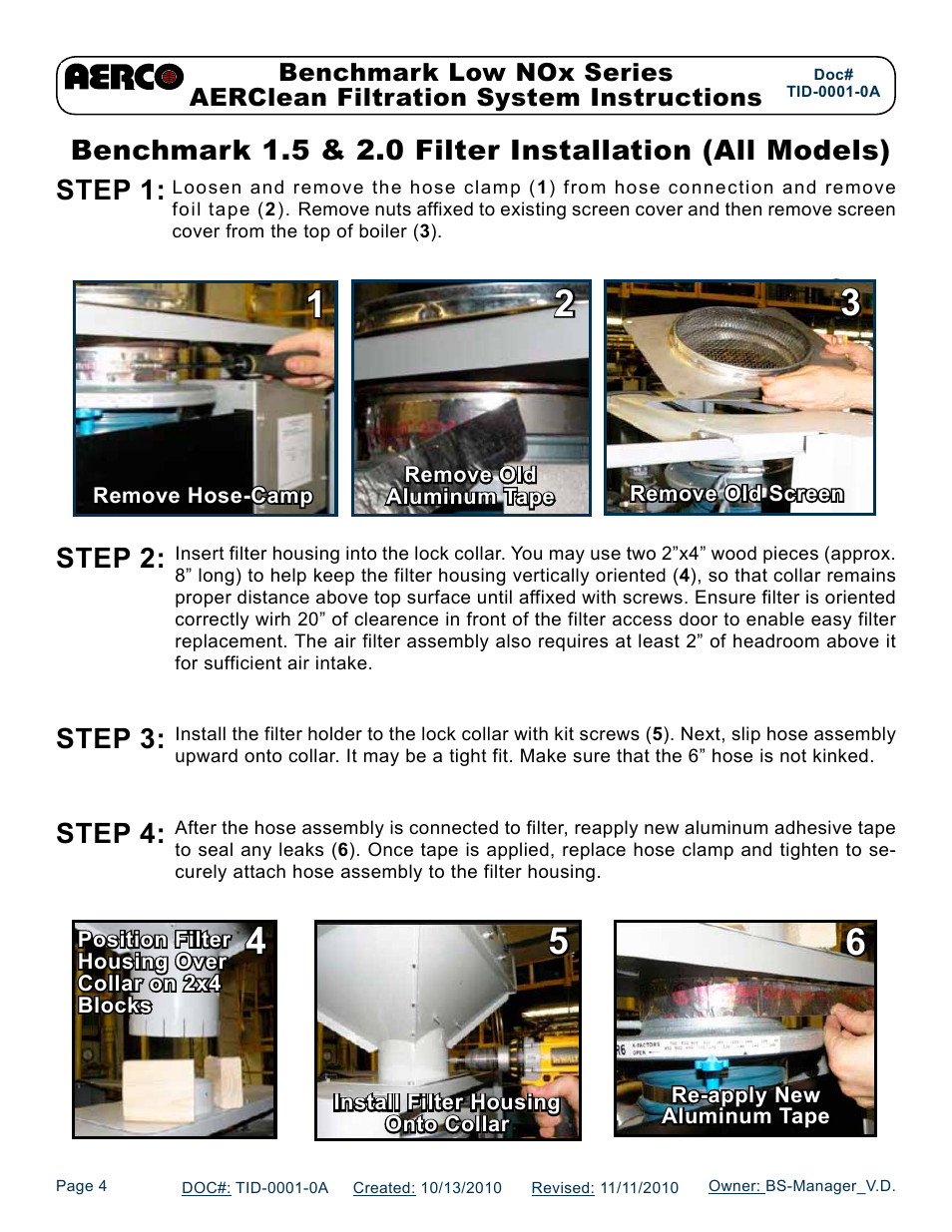Step 1, Step 2: step 3: step 4 | AERCO AERClean User Manual | Page 4 / 12