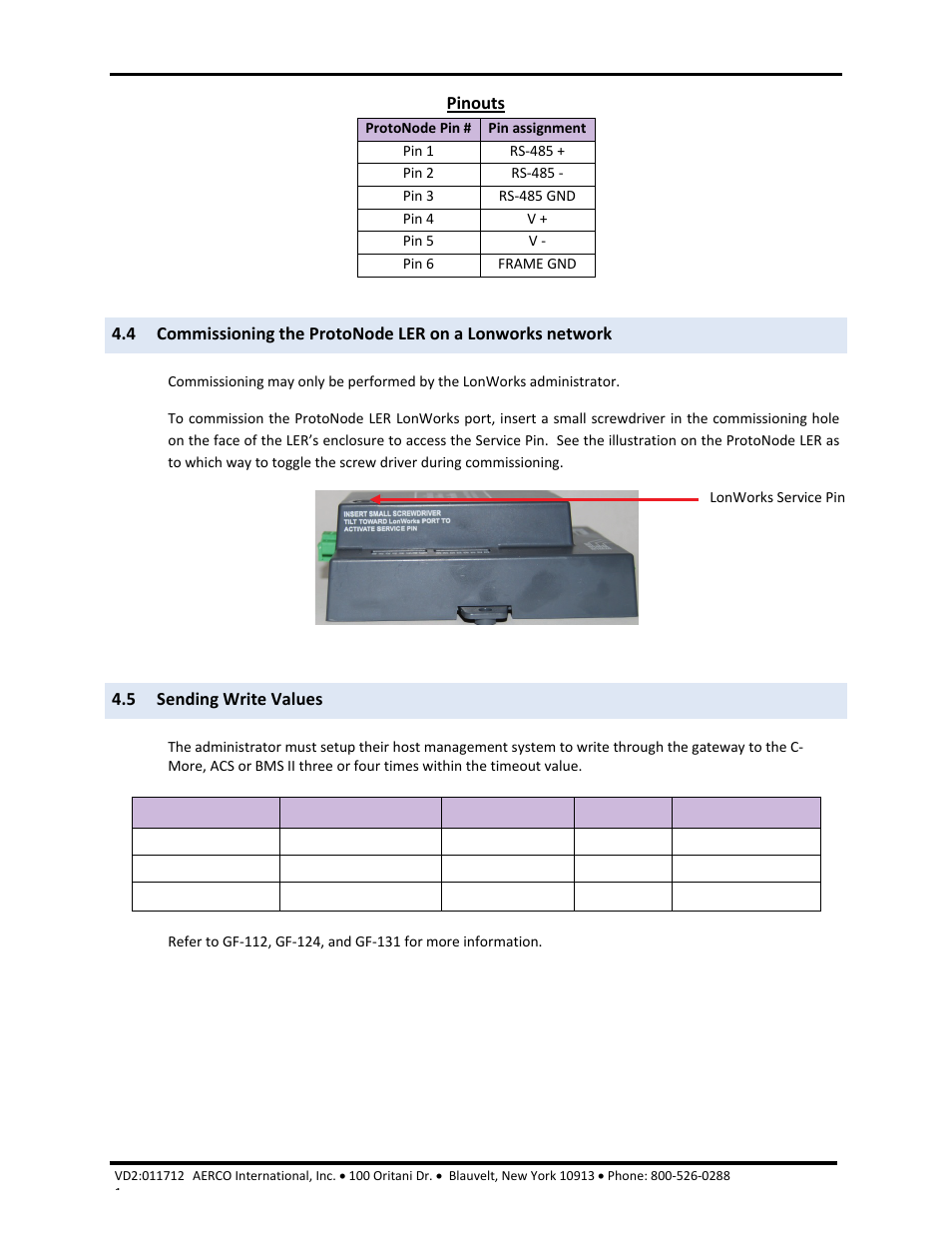 5 sending write values, Aerco/protonode gateway, Gf-129 | AERCO ProtoNode Gateway Rev 1 (with internal LEDs) User Manual | Page 16 / 64