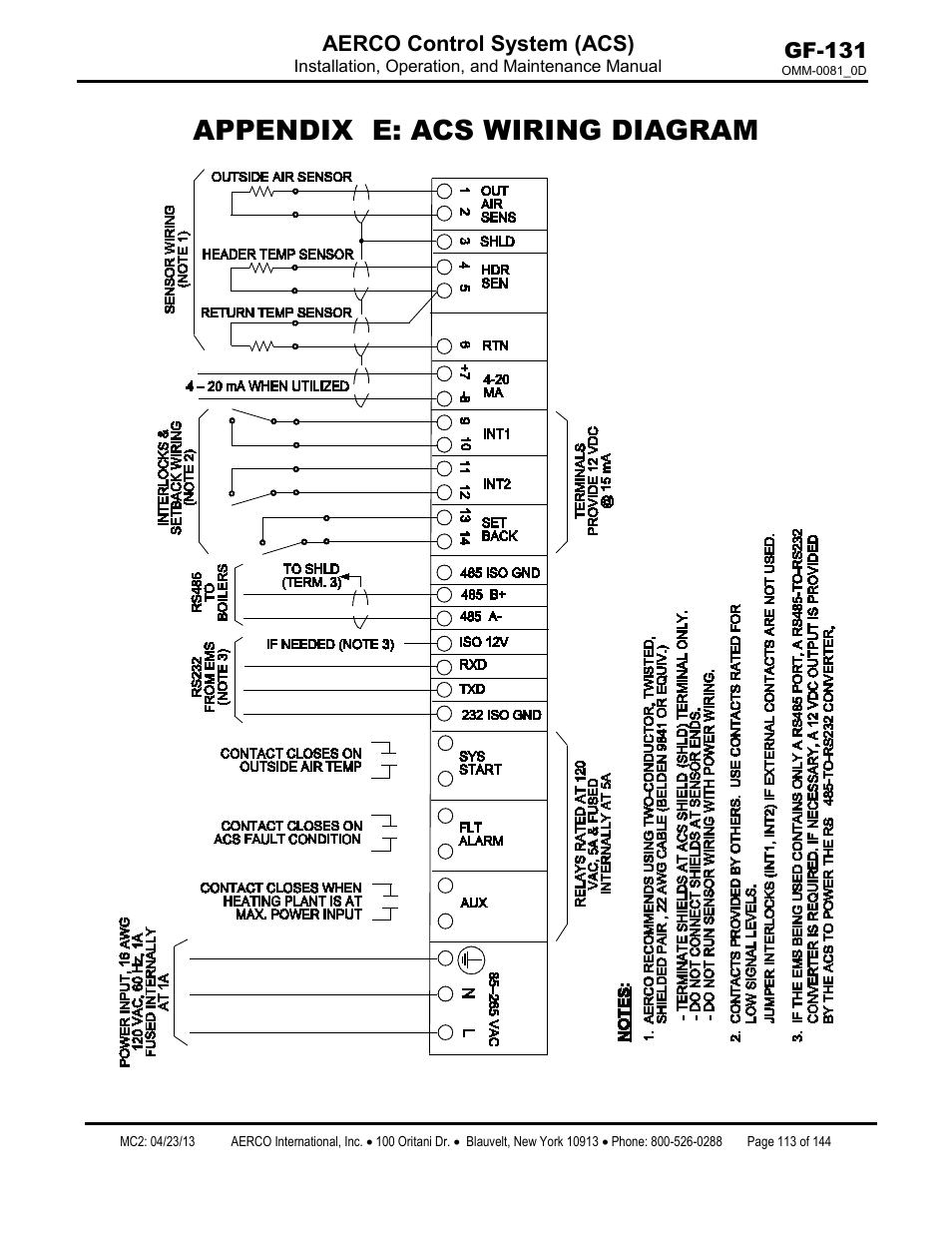 Appendix e: acs wiring diagram | AERCO Control System (ACS) User Manual | Page 113 / 144