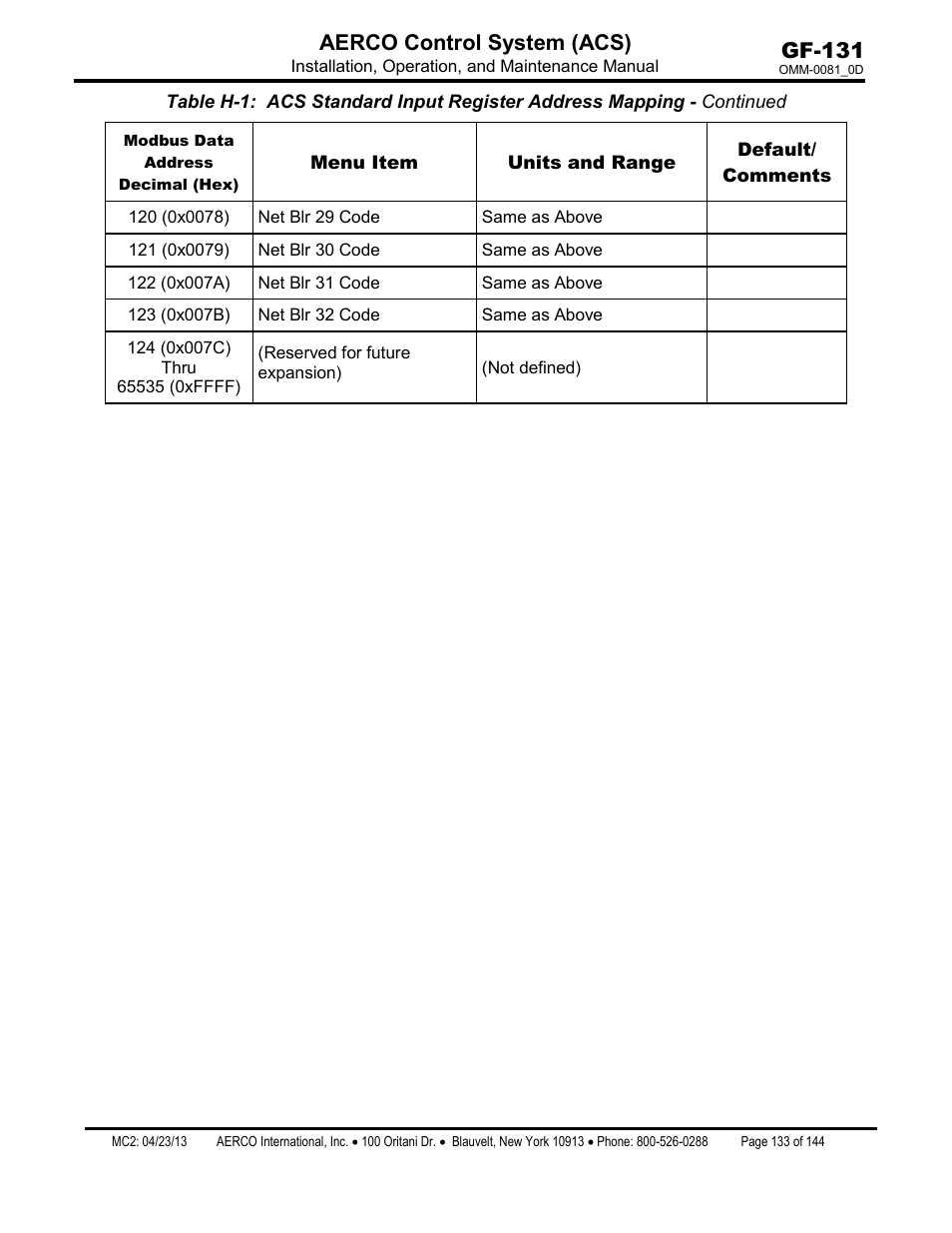 Gf-131 aerco control system (acs) | AERCO Control System (ACS) User Manual | Page 133 / 144