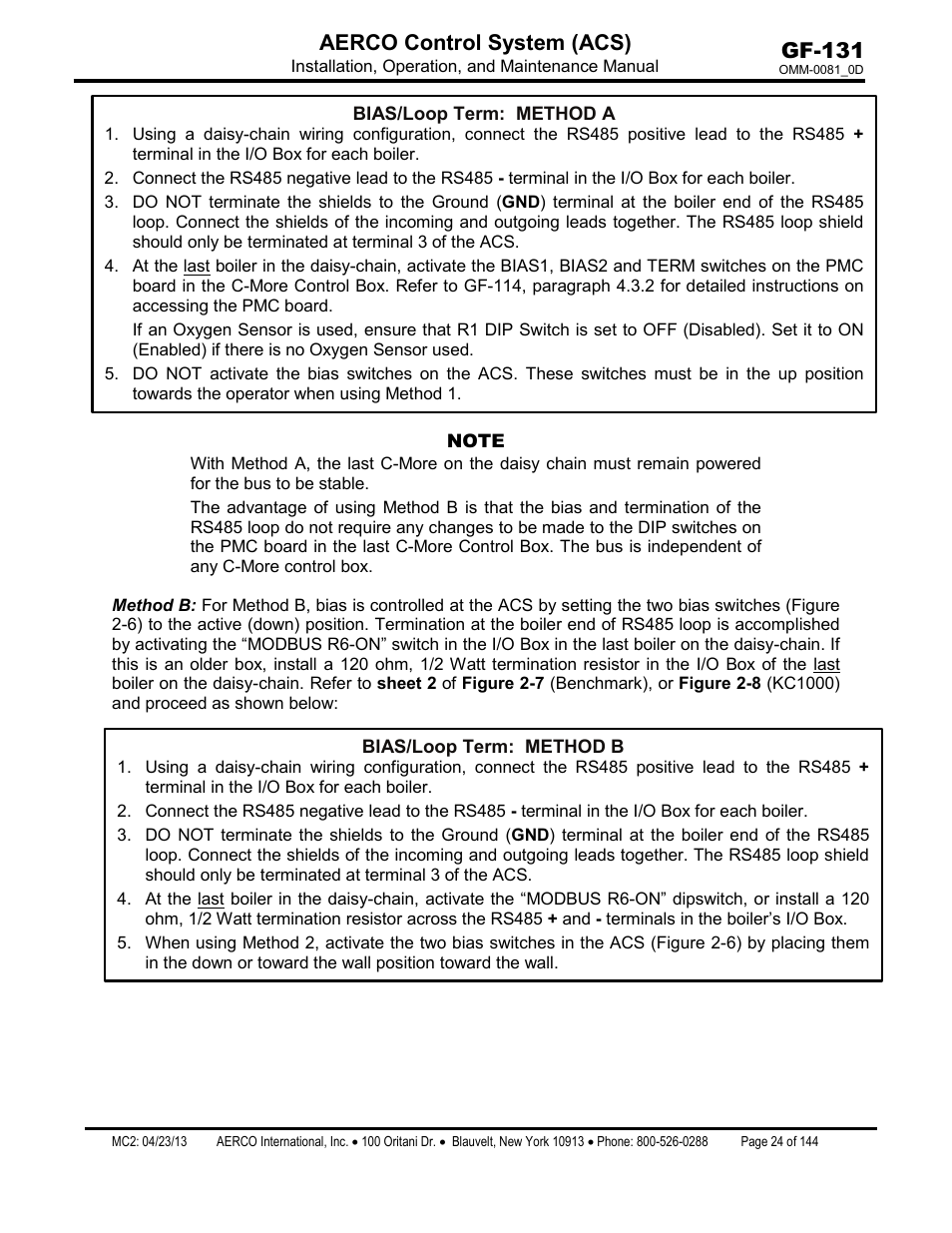 Gf-131 aerco control system (acs) | AERCO Control System (ACS) User Manual | Page 24 / 144