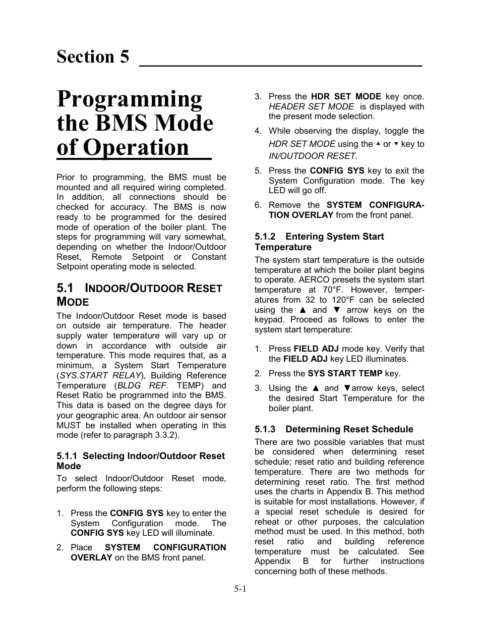 Section 5 - programming the bms mode of operation, Programming the bms mode of operation | AERCO BMS 168 User Manual | Page 43 / 86