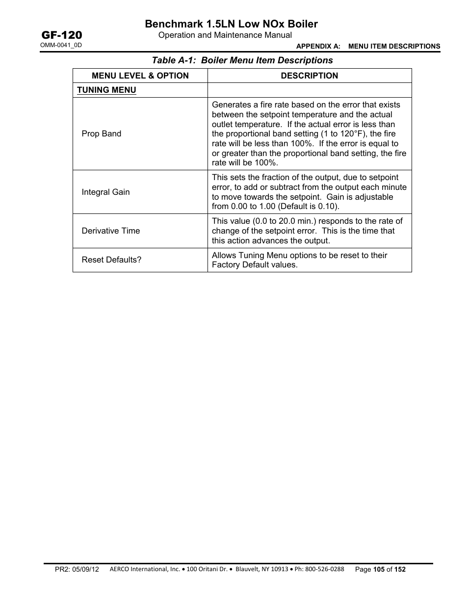 Benchmark 1.5ln low nox boiler, Gf-120 | AERCO BMK 1.5 LN July 2011 User Manual | Page 105 / 152