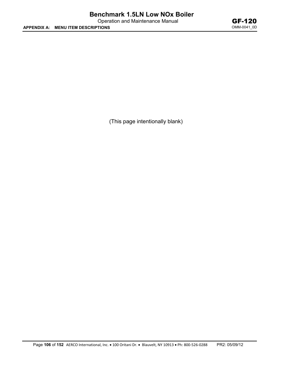 Benchmark 1.5ln low nox boiler, Gf-120 | AERCO BMK 1.5 LN July 2011 User Manual | Page 106 / 152