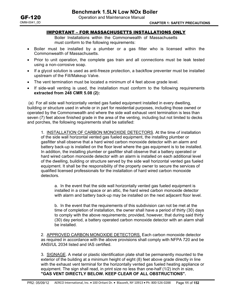Benchmark 1.5ln low nox boiler, Gf-120 | AERCO BMK 1.5 LN July 2011 User Manual | Page 11 / 152