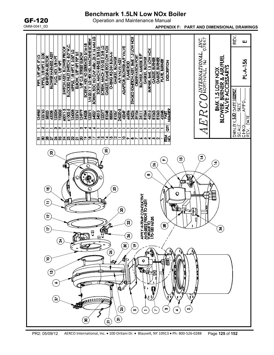 Benchmark 1.5ln low nox boiler, Gf-120 | AERCO BMK 1.5 LN July 2011 User Manual | Page 125 / 152