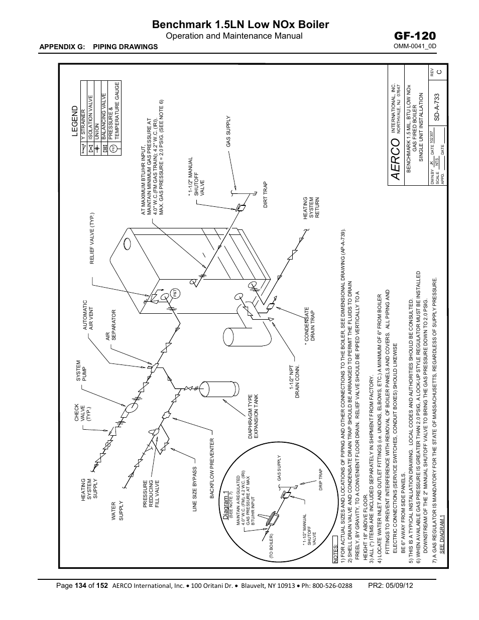 Aerco, Benchmark 1.5ln low nox boiler, Gf-120 | Operation and maintenance manual, Appendix g: piping drawings, Legend | AERCO BMK 1.5 LN July 2011 User Manual | Page 134 / 152