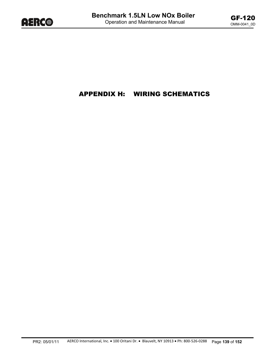 Appendix h: wiring schematics | AERCO BMK 1.5 LN July 2011 User Manual | Page 139 / 152