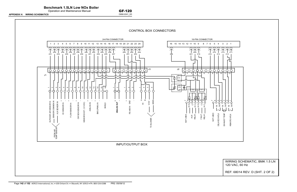Benchmark 1.5ln low nox boiler, Gf-120, Control box connectors | Input/output box, Operation and maintenance manual | AERCO BMK 1.5 LN July 2011 User Manual | Page 142 / 152