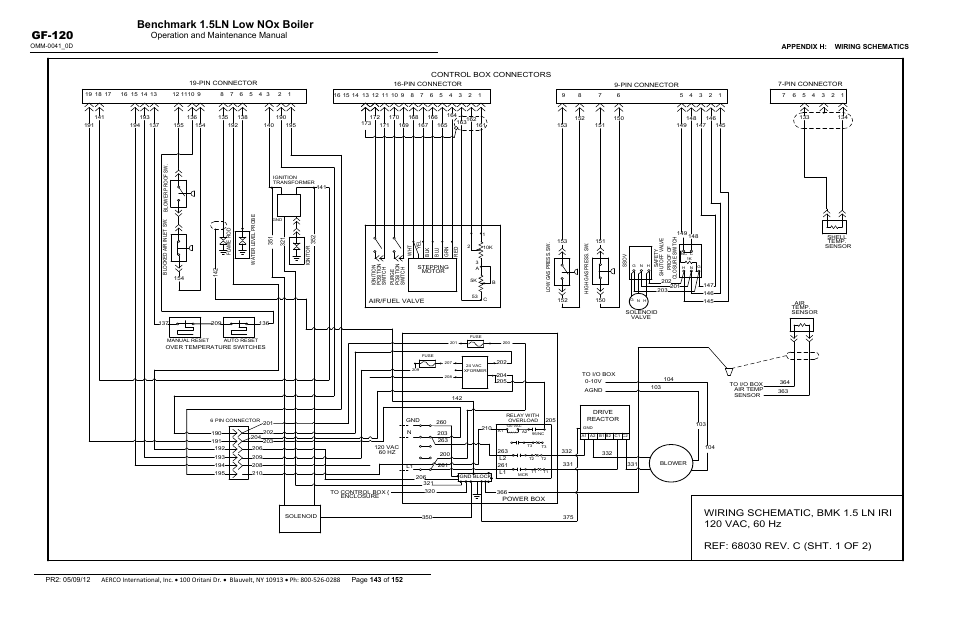 Benchmark 1.5ln low nox boiler, Gf-120, Operation and maintenance manual | Control box connectors | AERCO BMK 1.5 LN July 2011 User Manual | Page 143 / 152