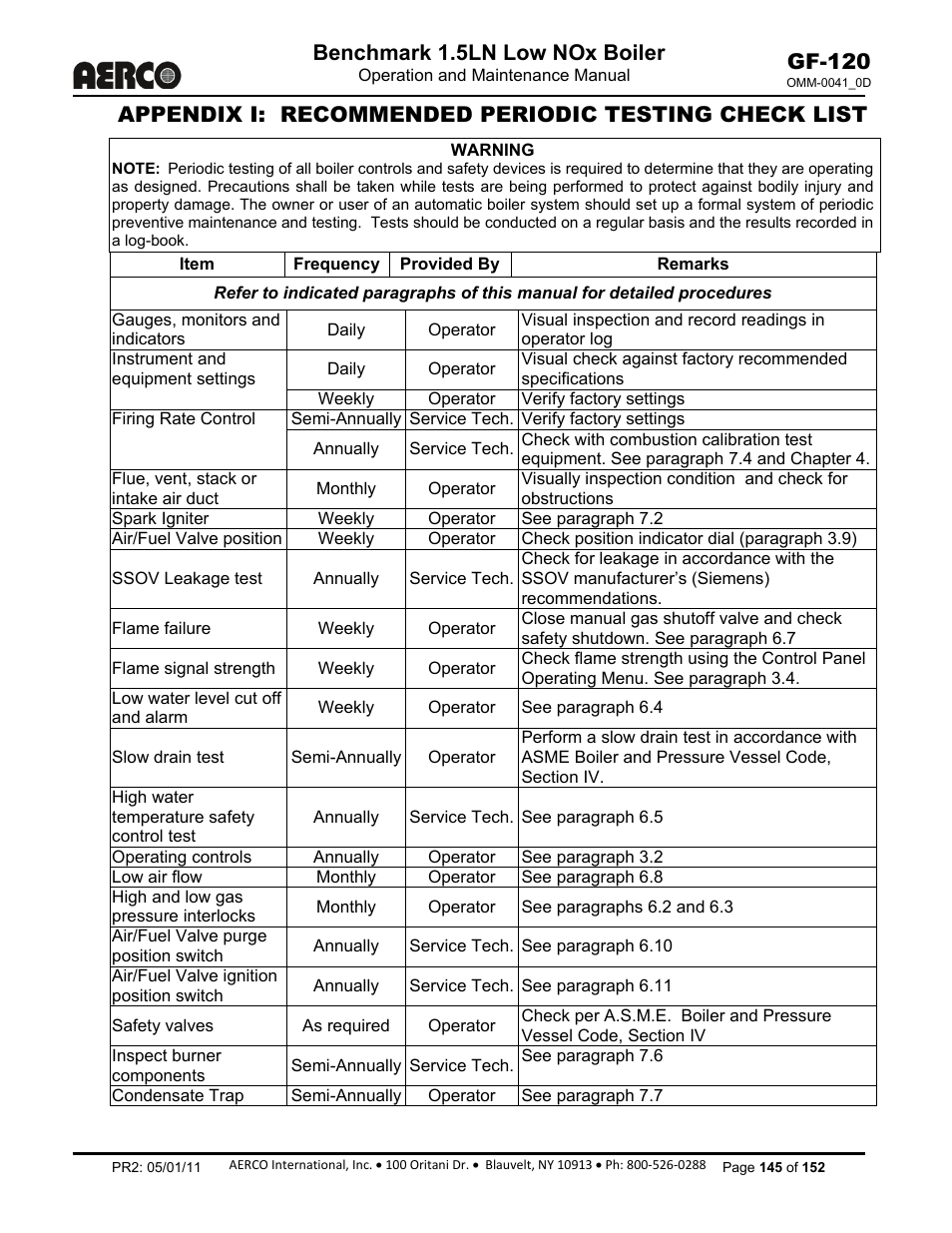Benchmark 1.5ln low nox boiler, Gf-120 | AERCO BMK 1.5 LN July 2011 User Manual | Page 145 / 152