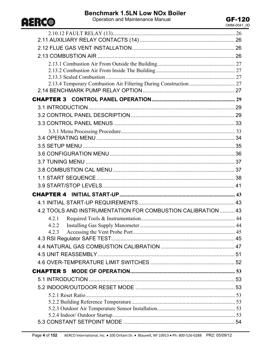 Benchmark 1.5ln low nox boiler, Gf-120 | AERCO BMK 1.5 LN July 2011 User Manual | Page 4 / 152