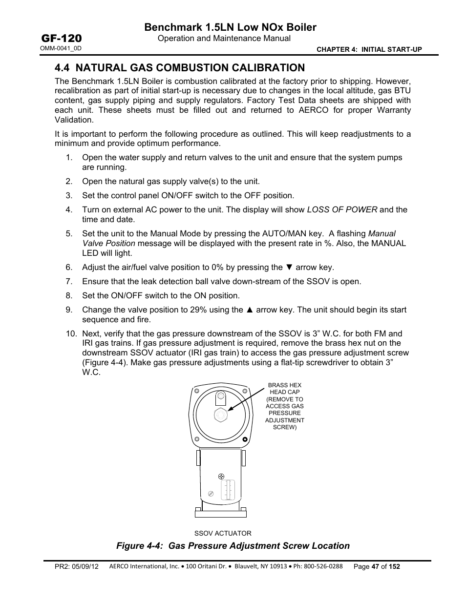 4 natural gas combustion calibration, Benchmark 1.5ln low nox boiler, Gf-120 | AERCO BMK 1.5 LN July 2011 User Manual | Page 47 / 152
