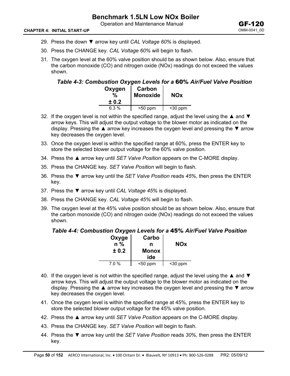 Benchmark 1.5ln low nox boiler, Gf-120 | AERCO BMK 1.5 LN July 2011 User Manual | Page 50 / 152