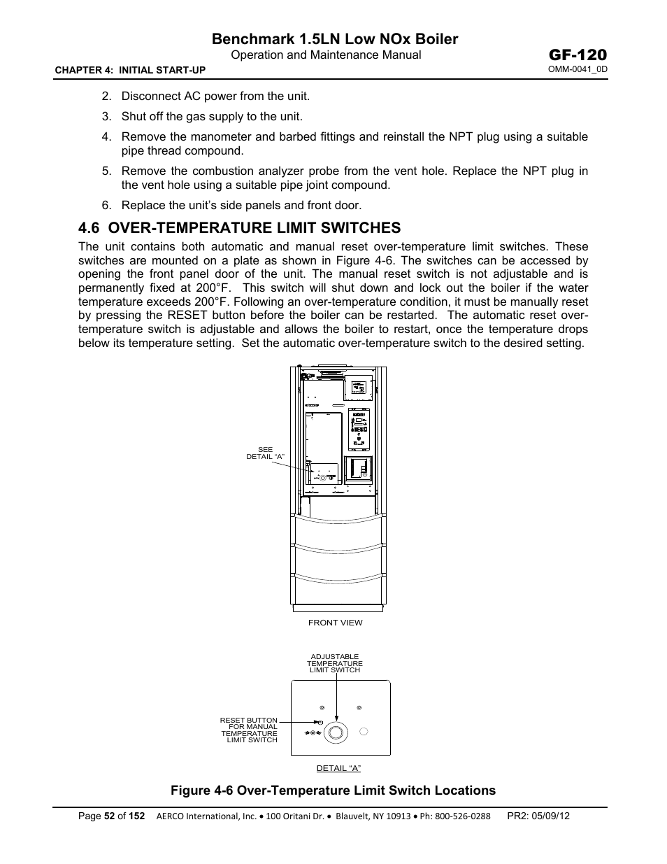 6 over-temperature limit switches, Benchmark 1.5ln low nox boiler, Gf-120 | AERCO BMK 1.5 LN July 2011 User Manual | Page 52 / 152