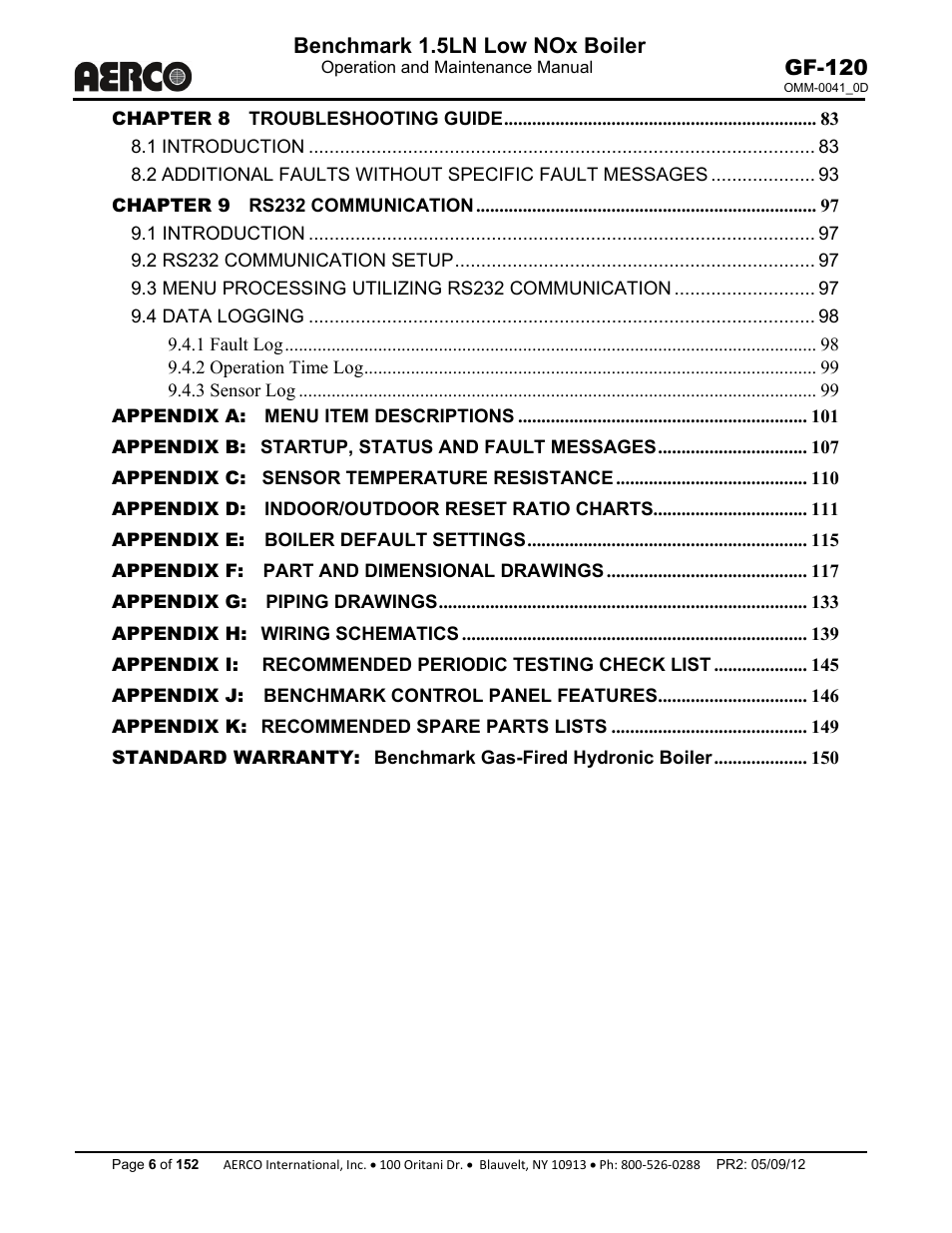 Benchmark 1.5ln low nox boiler, Gf-120 | AERCO BMK 1.5 LN July 2011 User Manual | Page 6 / 152
