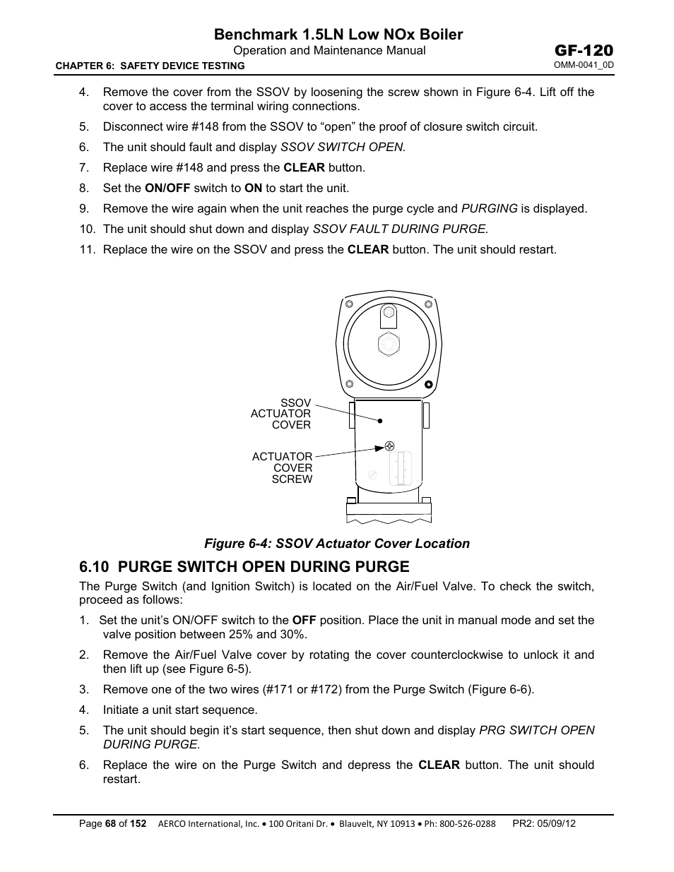 10 purge switch open during purge, Benchmark 1.5ln low nox boiler, Gf-120 | AERCO BMK 1.5 LN July 2011 User Manual | Page 68 / 152