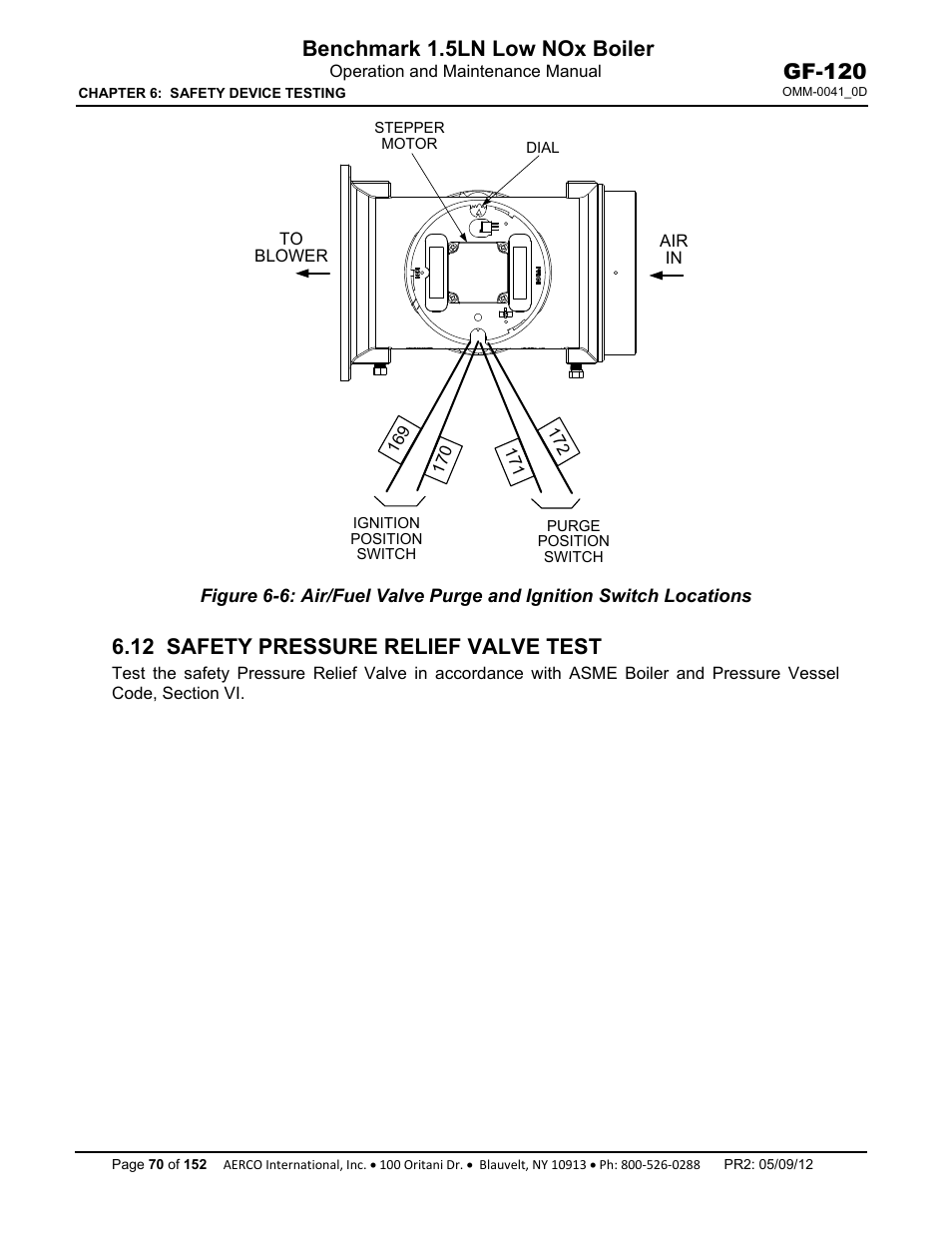 12 safety pressure relief valve test, Benchmark 1.5ln low nox boiler, Gf-120 | AERCO BMK 1.5 LN July 2011 User Manual | Page 70 / 152