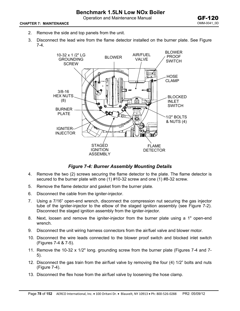 Benchmark 1.5ln low nox boiler, Gf-120 | AERCO BMK 1.5 LN July 2011 User Manual | Page 78 / 152