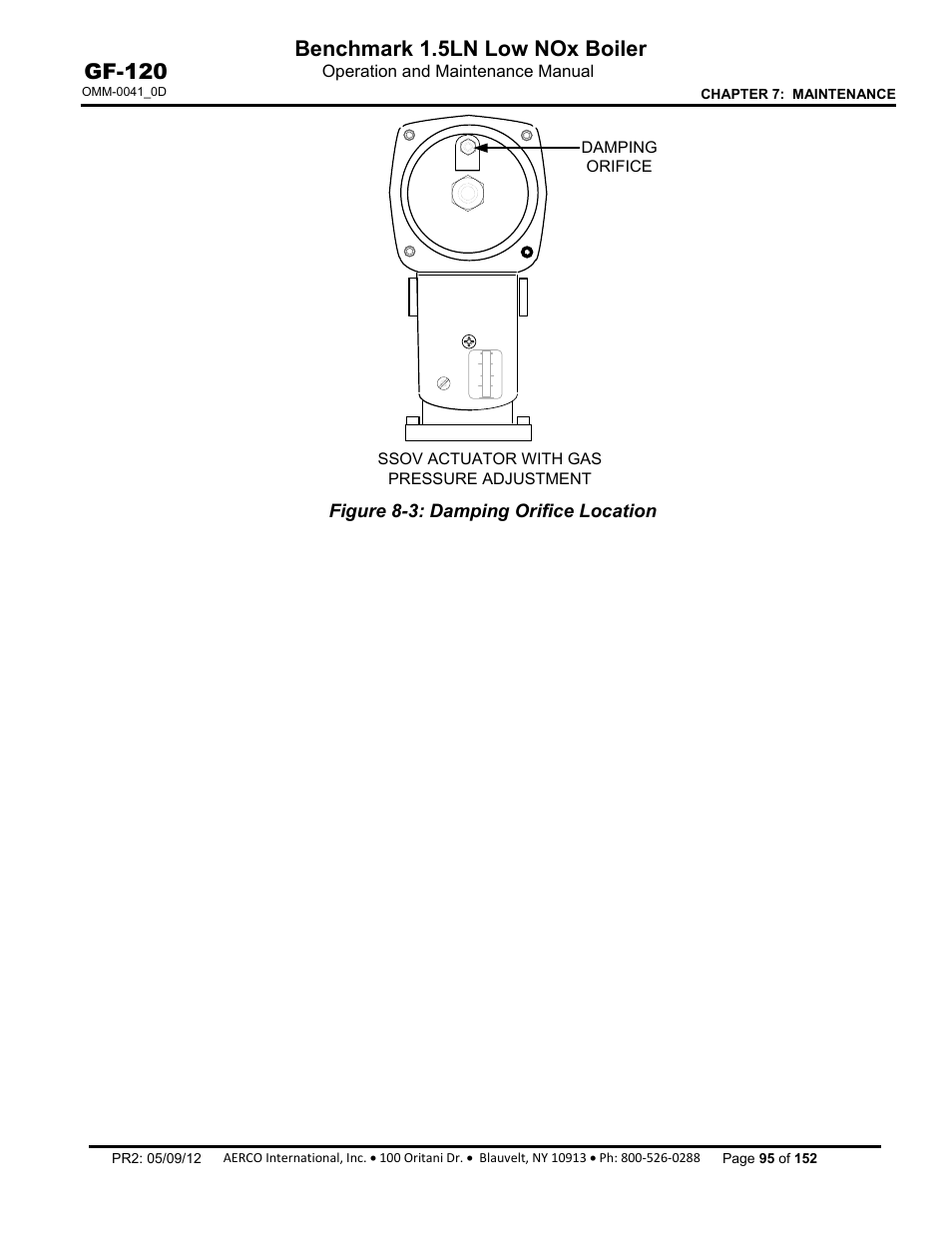 Figure 8-3: damping orifice location, Benchmark 1.5ln low nox boiler, Gf-120 | AERCO BMK 1.5 LN July 2011 User Manual | Page 95 / 152