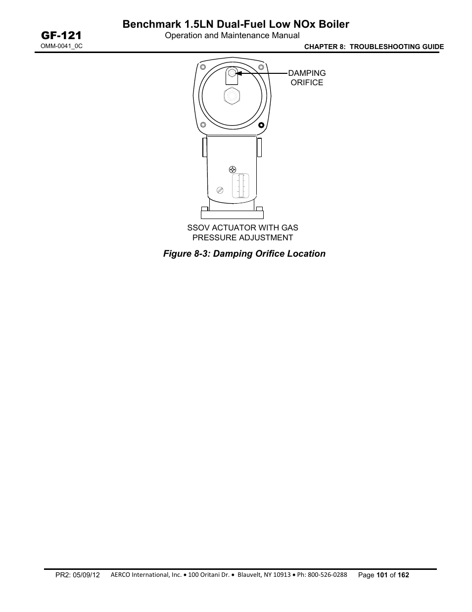 Figure 8-3: damping orifice location, Benchmark 1.5ln dual-fuel low nox boiler, Gf-121 | AERCO BMK 1.5 LN Dual Fuel Feb 2013 User Manual | Page 101 / 162