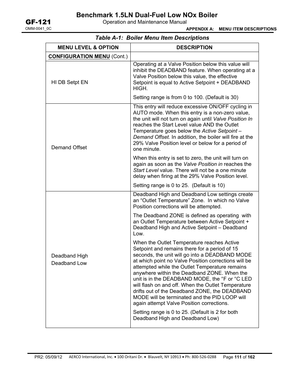 Benchmark 1.5ln dual-fuel low nox boiler, Gf-121 | AERCO BMK 1.5 LN Dual Fuel Feb 2013 User Manual | Page 111 / 162